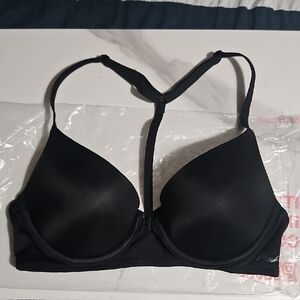 PINK VS T-BACK WEAR EVERYWHERE FRONT CLOSE LOGO PUSH UP BRA 34B BLACK LIKE NEW
